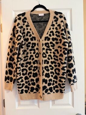 Pink Lily Tan and Black Leopard Print Button Cardigan